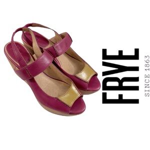 Frye Platform Sandals Slingback Pink Brown Wood Wedge Heel 7.5